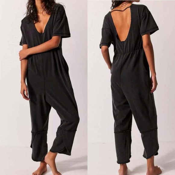 Free People Good Side Romper Black Oversized Small - Picture 1 of 14